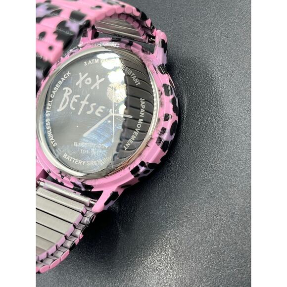 Betsey Johnson Betsey Time Leopard Lover Watch Pink Purple Black Stretch Band - Picture 7 of 8